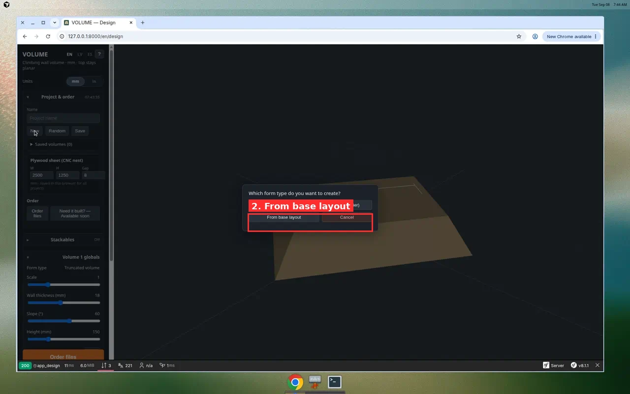 Form type dialog with From base layout highlighted