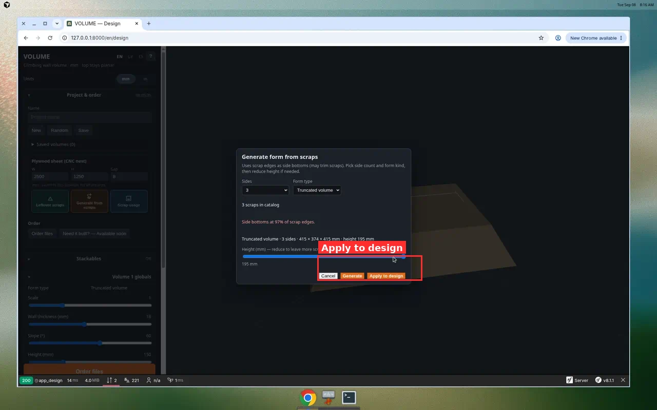 Generation result with Apply to design highlighted